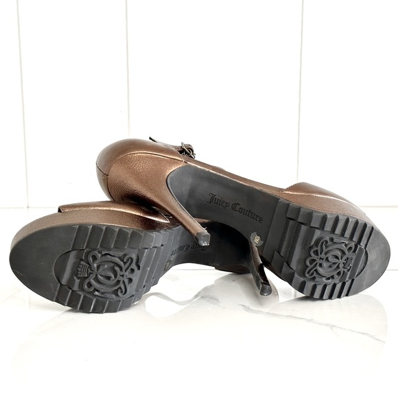 Juicy Couture Bronze Metallic Stiletto Heels 10 Textured Nappa Leather T-strap - Picture 4 of 13